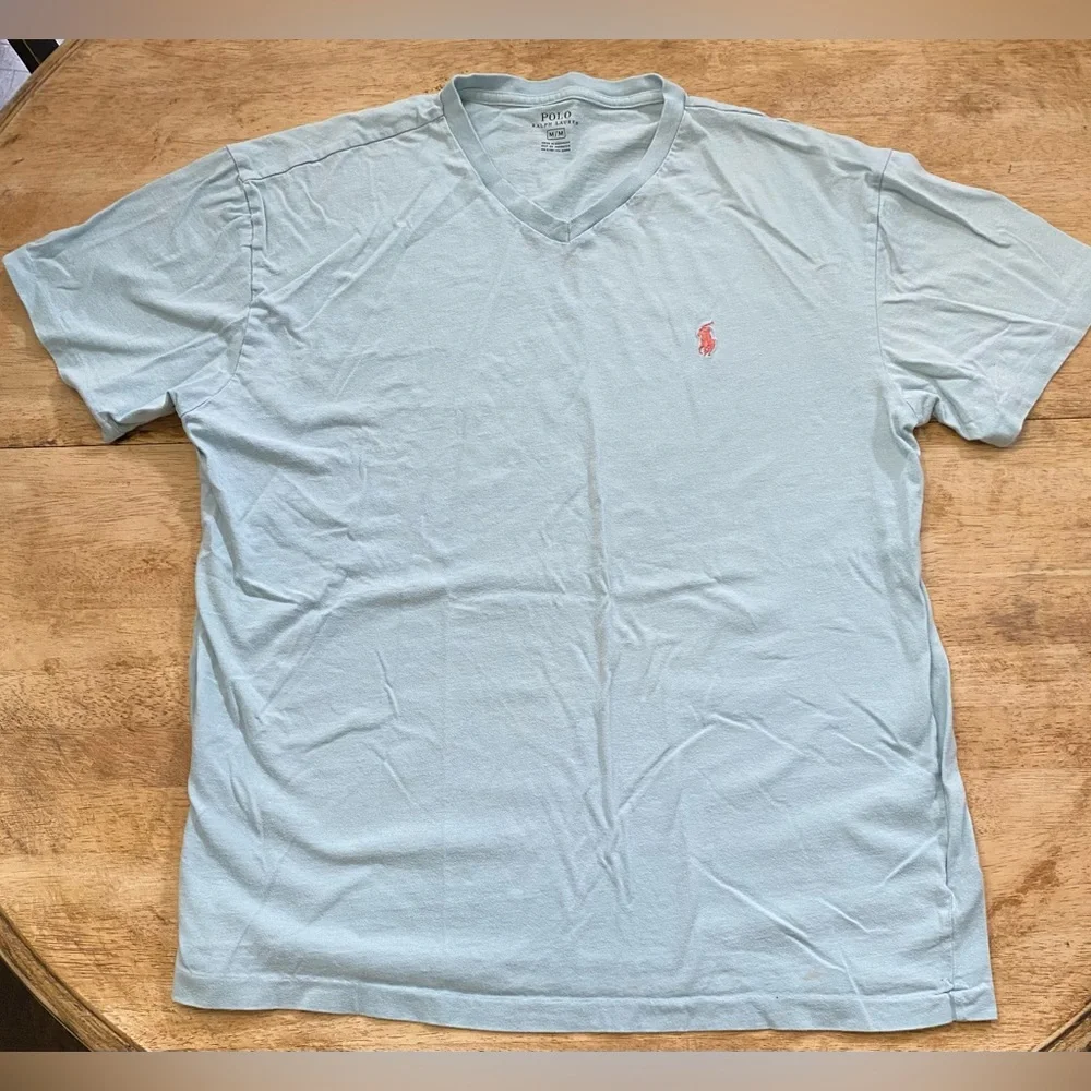 Polo by Ralph Lauren Men’s Medium Soft Blue  100% Cotton V-Neck Short Sleeve Tee